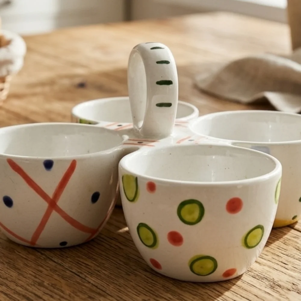 Hand-Painted Ceramic Triple Bowl Set